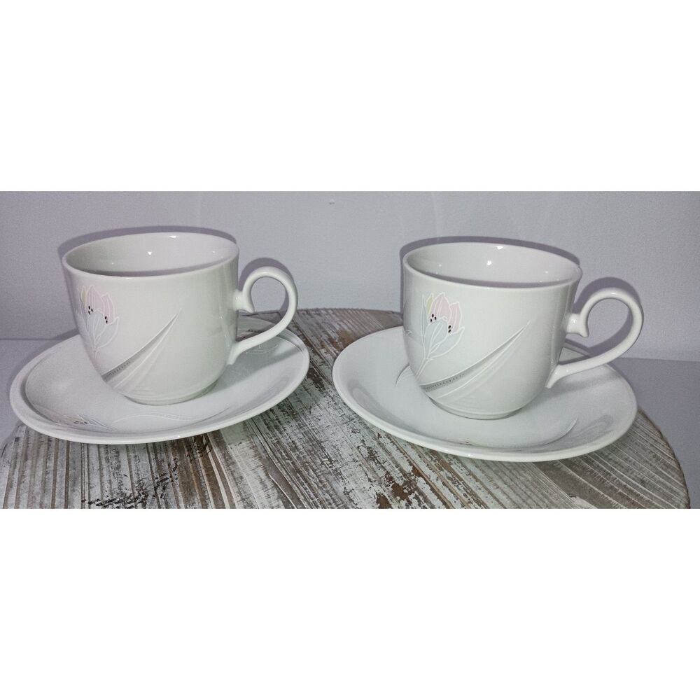 Replacement: Fine China Cup & Saucer - Pink/Purple Tulip Design (Japan) (Set 2)
